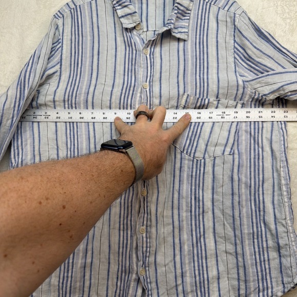 CP Shades Linen Shirt Blue White Stripe Button Up Long Sleeve Casual Mens L - Picture 5 of 9